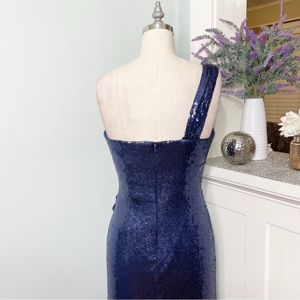 Cache Navy Blue Sequin Formal Gown Maxi Dress with Slit 4 - Picture 9 of 14